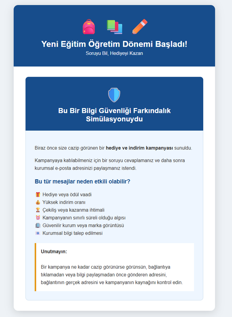Yeni Eğitim Dönemi Kampanyası sonuc sayfasi